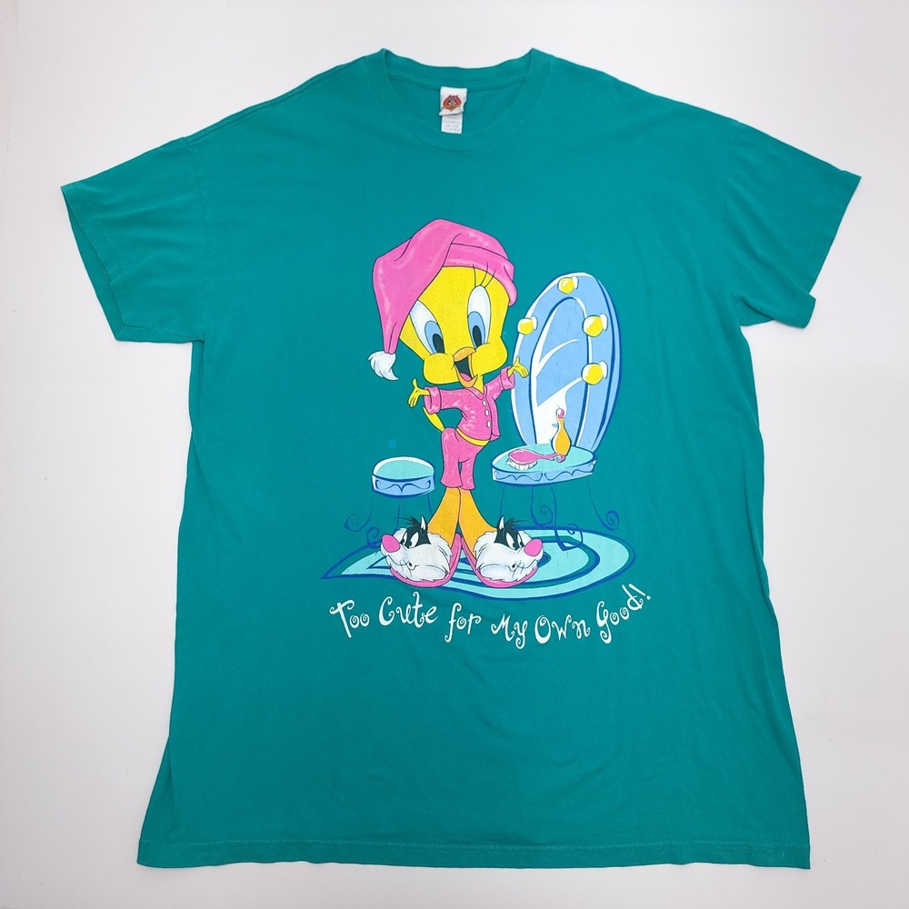 Tweety Bird Womens Night Shirt One Size Fit LOONEY TUNES Vintage 90's Teal